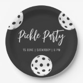 レトロスタイルネオンブラックをテーマにしたピックボール誕生日 ペーパープレート (正面)