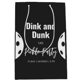 レトロスタイルネオンブラックをテーマにしたピックボール誕生日 ミディアムペーパーバッグ