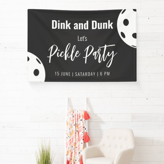 レトロスタイルネオンブラックをテーマにしたピックボール誕生日 横断幕 (インサイチュ)