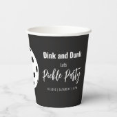 レトロスタイルネオンブラックをテーマにしたピックボール誕生日 紙コップ (裏面)