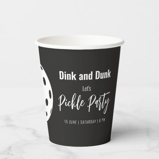 レトロスタイルネオンブラックをテーマにしたピックボール誕生日 紙コップ (裏面)