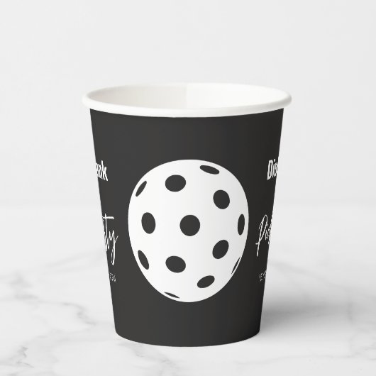レトロスタイルネオンブラックをテーマにしたピックボール誕生日 紙コップ (左)