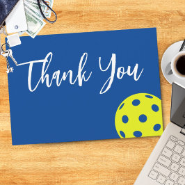 レトロスタイルネオンブルーをテーマにしたピックボール誕生日 サンキューカード