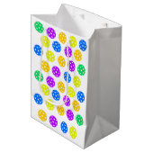 レトロスタイルネオンブルーをテーマにしたピックボール誕生日 ミディアムペーパーバッグ (正面アングル)