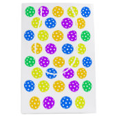 レトロスタイルネオンブルーをテーマにしたピックボール誕生日 ミディアムペーパーバッグ (正面)