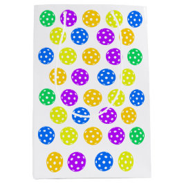 レトロスタイルネオンブルーをテーマにしたピックボール誕生日 ミディアムペーパーバッグ