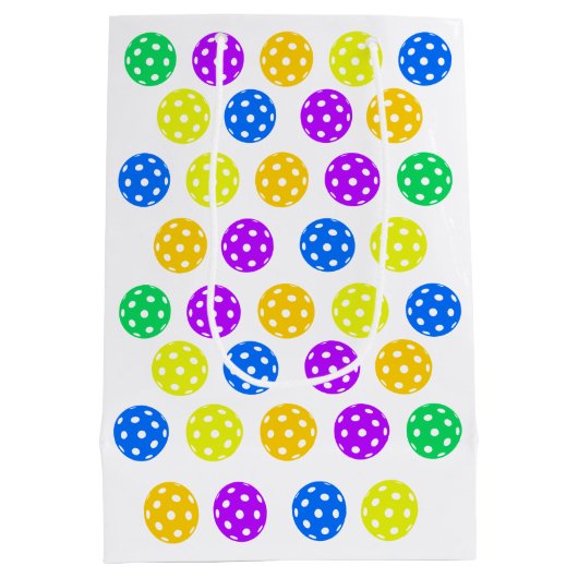 レトロスタイルネオンブルーをテーマにしたピックボール誕生日 ミディアムペーパーバッグ (裏面)