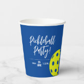 レトロスタイルネオンブルーをテーマにしたピックボール誕生日 紙コップ (裏面)