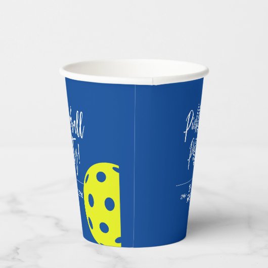 レトロスタイルネオンブルーをテーマにしたピックボール誕生日 紙コップ (右)