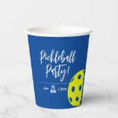 レトロスタイルネオンブルーをテーマにしたピックボール誕生日 紙コップ (正面)