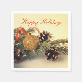 レトロスタイルハッピーホリデーデコレーションペーパーナプキン スタンダードカクテルナプキン