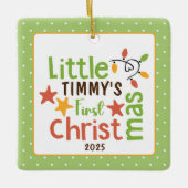レトロスタイルバビー初めてのクリスマス写真 セラミックオーナメント (正面)