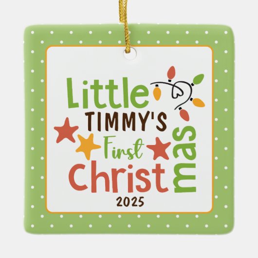 レトロスタイルバビー初めてのクリスマス写真 セラミックオーナメント (正面)