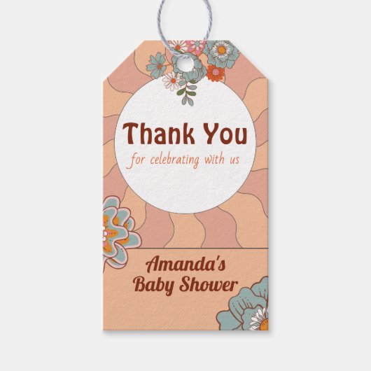レトロスタイルフラワーベビーシャワーありがとうメッセージカード ギフトタグ (正面)