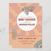 レトロスタイルフラワーベビーシャワーパーティの招待状 招待状 (正面/裏面)