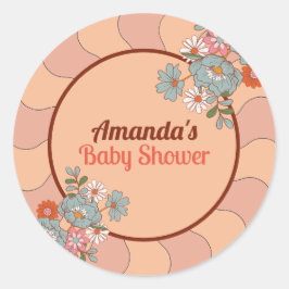 レトロスタイルフラワーベビーシャワーパーティーシール ラウンドシール