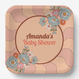 レトロスタイルフラワーベビーシャワーパーティー紙プレート ペーパープレート