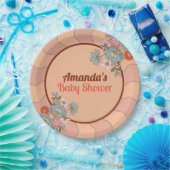 レトロスタイルフラワーベビーシャワーパーティー紙プレート ペーパープレート (パーティー)