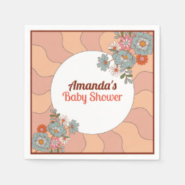 レトロスタイルフローバーベビーシャワーパーティーナプキンス スタンダードカクテルナプキン