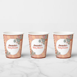 レトロスタイルフローバーベビーシャワーパーティー紙カップ 紙コップ