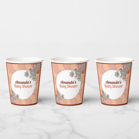レトロスタイルフローバーベビーシャワーパーティー紙カップ 紙コップ (複数)