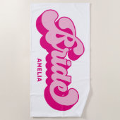 レトロスタイルホットピンクブライドバチェロレッテ週末 ビーチタオル (正面)