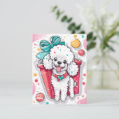 レトロスタイルホワイトプードルクリスマス シーズンカード (スタンド正面)