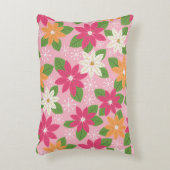 レトロスタイルポインセチア&スノーフレーク – ピンク アクセントクッション (正面(垂直))