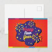 レトロスタイルポップ・アートのアートハッピーニューイヤー ポストカード (正面/裏面)