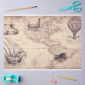 レトロスタイルマップパターン、ワールドマップテーマ 薄葉紙 (クラフト)