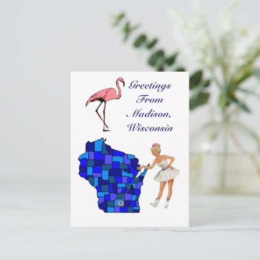 レトロスタイルマディソンウィスコンシン州マップポストカード ポストカード (スタンド正面)