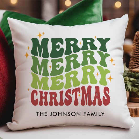 レトロスタイルメリークリスマスファミリー名 クッション