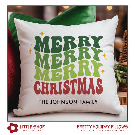 レトロスタイルメリークリスマスファミリー名 クッション