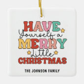 レトロスタイルメリーリトルクリスマスフォト セラミックオーナメント (正面)