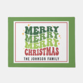 レトロスタイルモノグラムメリーメリークリスマス ドアマット (正面)