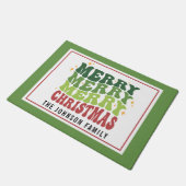 レトロスタイルモノグラムメリーメリークリスマス ドアマット (アングル)