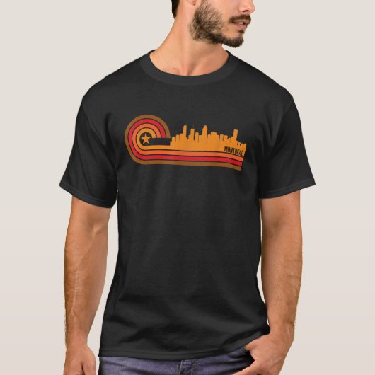 レトロスタイルモントリオールケベックカナダスカイライン Tシャツ (正面)