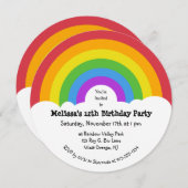 レトロスタイルレインボーアンドクラウドラウンドパーティー 招待状 (正面/裏面)