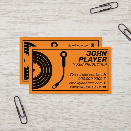 レトロスタイルレコードプレーヤーオレンジ 名刺 (正面/裏面インサイチュ)