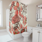 レトロスタイルレッドローズパターン シャワーカーテン (インサイチュ)