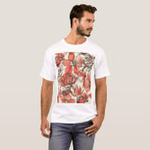 レトロスタイルレッドローズパターン Tシャツ (正面フル)