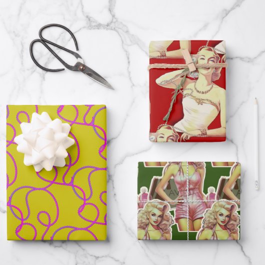 レトロスタイルレディ ラッピングペーパーシート (正面)
