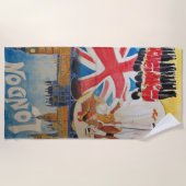 レトロスタイルロンドンイングランドウォーターカラーアート ビーチタオル (正面)