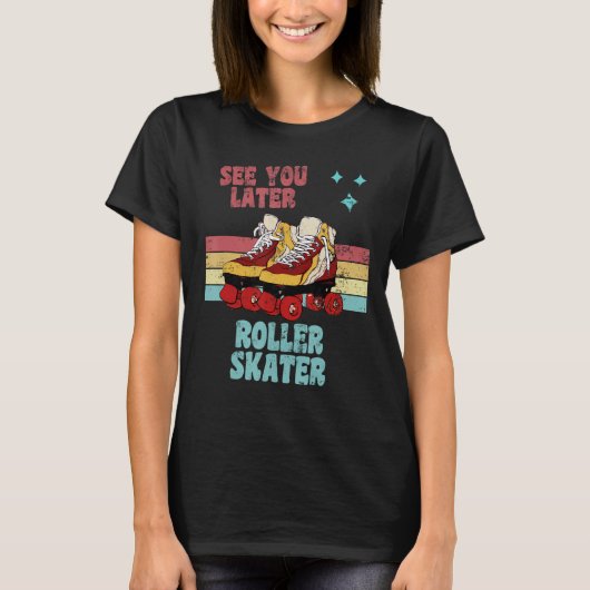 レトロスタイルローラースケート後のローラースケート Tシャツ (正面)