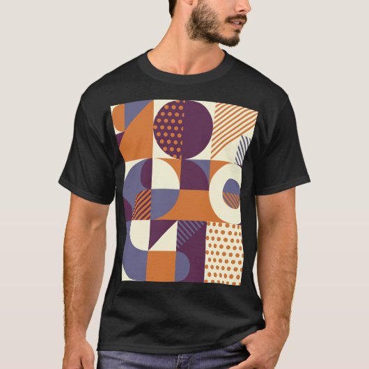 レトロスタイル幾何学的パターンデザイン Tシャツ (正面)