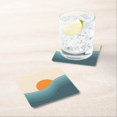 レトロスタイル抽象芸術夕日の風景 スクエアペーパーコースター (インサイチュ)