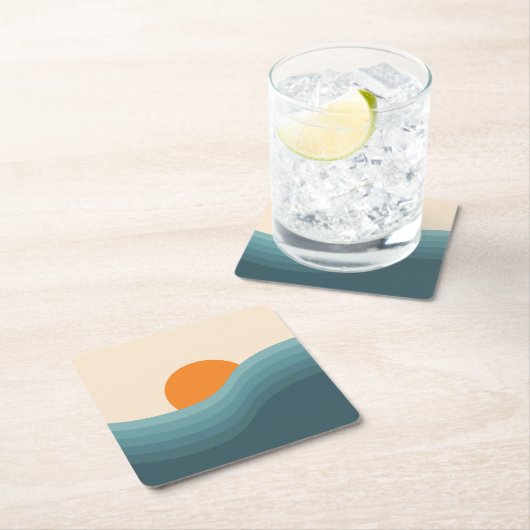 レトロスタイル抽象芸術夕日の風景 スクエアペーパーコースター (インサイチュ)