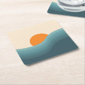 レトロスタイル抽象芸術夕日の風景 スクエアペーパーコースター (アングル)