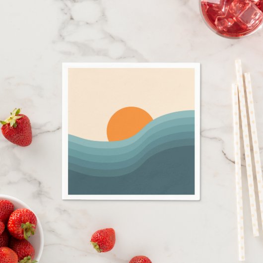 レトロスタイル抽象芸術夕日の風景 スタンダードカクテルナプキン (インサイチュ)