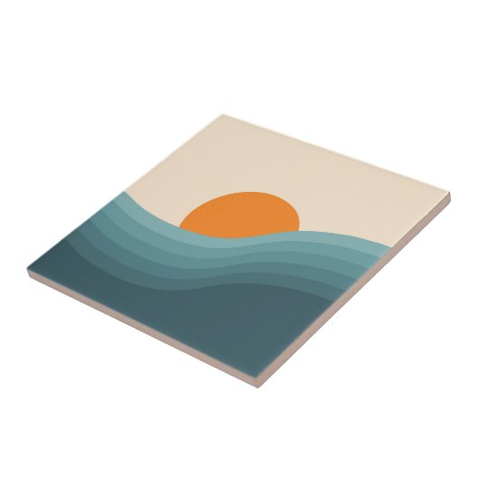 レトロスタイル抽象芸術夕日の風景 タイル (側面)